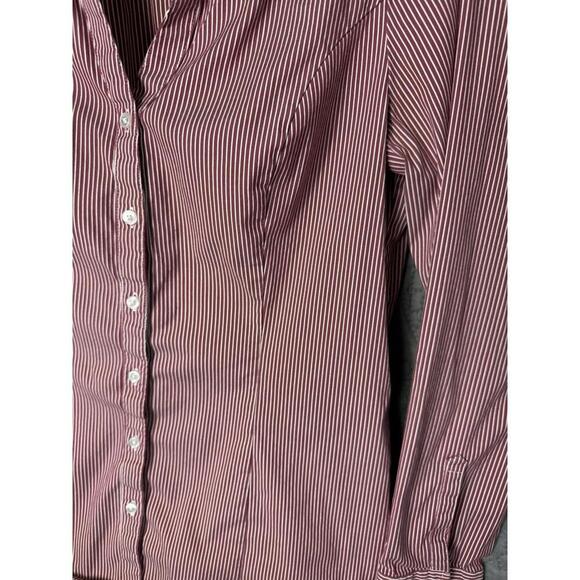 Express Women's Shirt Button Up Red White Striped V-Neck Stretch Classic Top M - Picture 5 of 9